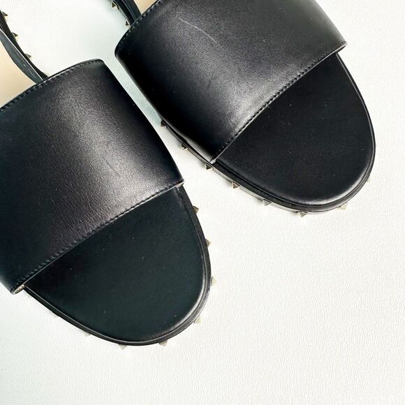 VALENTINO Black Flat Rockstud City Soul Sandal Size 39.5 US 9.5 Ankle Strap - Picture 4 of 12